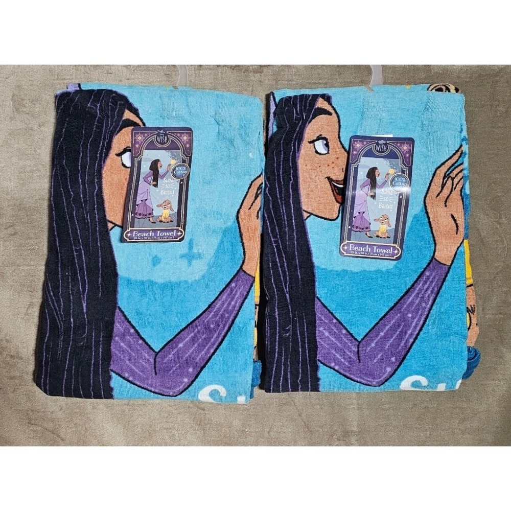 Disney Wish Beach Towel Set of 2 Asha Valentino Shine So Bright 100% Cotton NEW